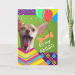 Cute Chihuahua Birthday for a Friend Biscuit Kaart<br><div class="desc">Cute Chihuahua Birthday voor een Friend Amigo met Biskaje en Balloons. Mengsel van huisdierfoto's,  clipkunst en tekstelementen op de omslag. Pas de dekkingstekst aan zoals je wilt. Kunst,  afbeelding en vers copyright © Shoaff Ballanger Studios,  2022.</div>