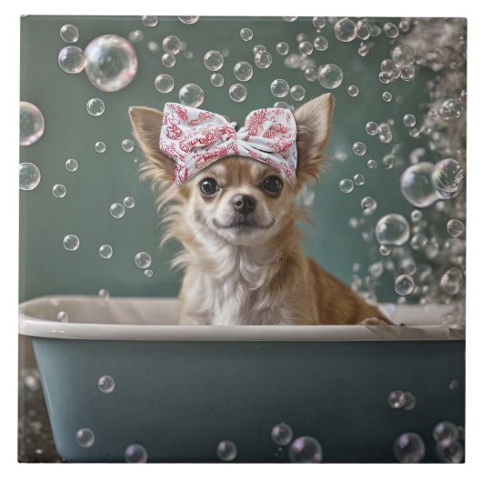 Cute Chihuahua Bubble Bath  Tegeltje (Voorkant)