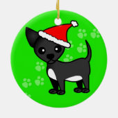 Cute Chihuahua Cartoon Santa Hat - Zwart Keramisch Ornament (Achterkant)
