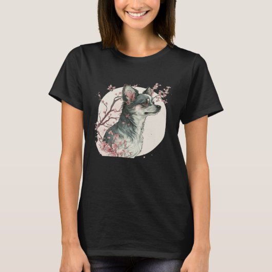 Cute Chihuahua Cherry Blossom Dog Breed Japanese S T-shirt (Voorkant)