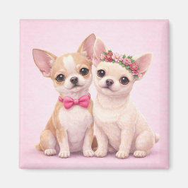 Cute Chihuahua Couple Valentine Illustration Magneet
