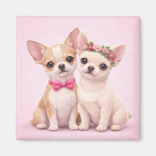 Cute Chihuahua Couple Valentine Illustration  Magneet (Voorkant)