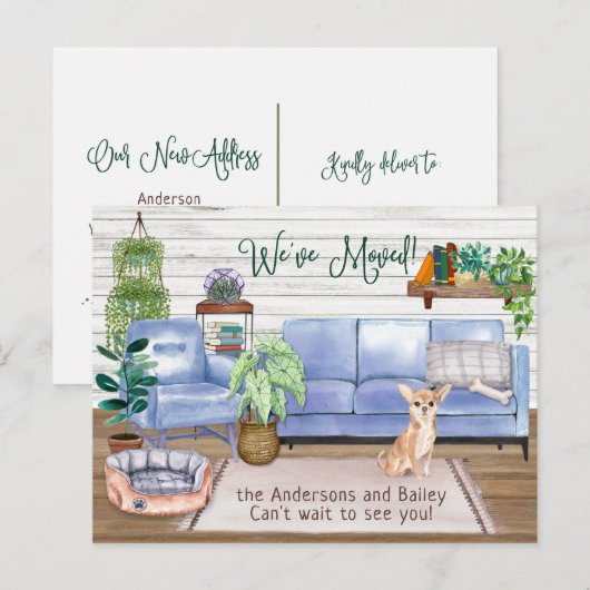 Cute Chihuahua Cozy New Home Moving         Aankondigingskaart (Voorkant / Achterkant)