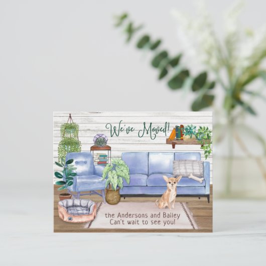 Cute Chihuahua Cozy New Home Moving Aankondigingskaart (Staand voorkant)