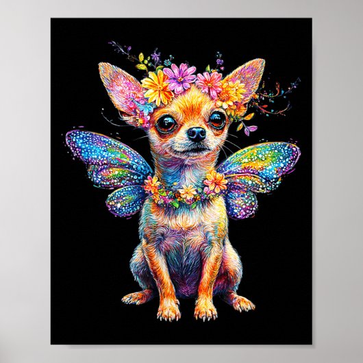 Cute Chihuahua Dog Angel With Wings Poster (Voorkant)