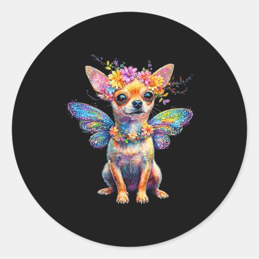 Cute Chihuahua Dog Angel With Wings Ronde Sticker (Voorkant)