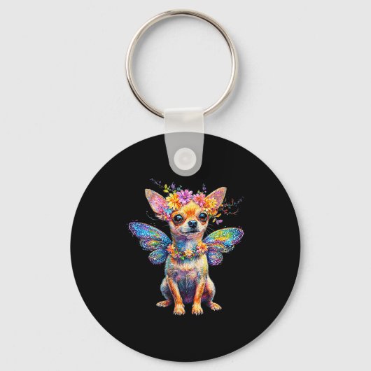 Cute Chihuahua Dog Angel With Wings Sleutelhanger (Voorkant)