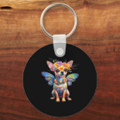 Cute Chihuahua Dog Angel With Wings Sleutelhanger (Voorkant)