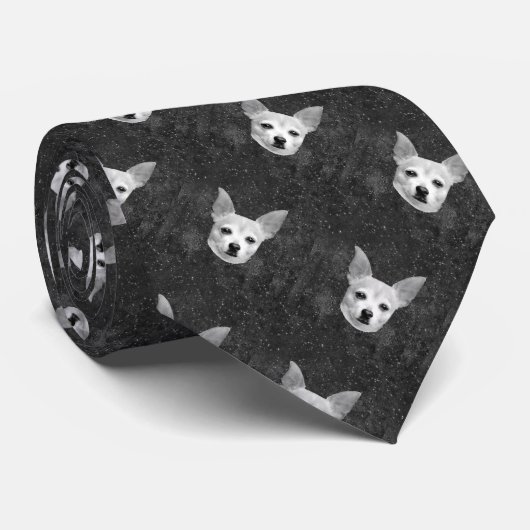 Cute Chihuahua Dog Black en White Pattern Stropdas (Opgerold)