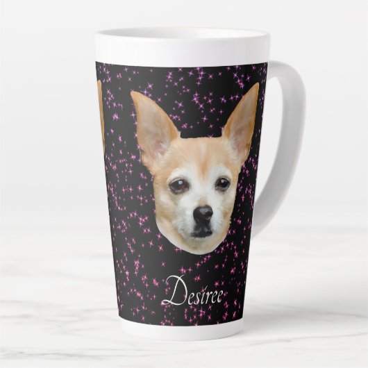 Cute Chihuahua Dog Elegant Paars Glitter Design Latte Mok (Rechterhoek)