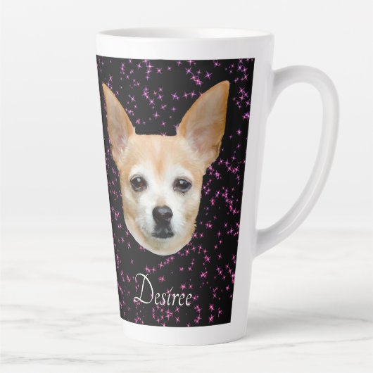 Cute Chihuahua Dog Elegant Paars Glitter Design Latte Mok (Rechts)