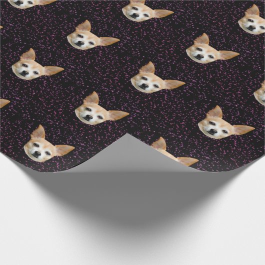 Cute Chihuahua Dog Elegant Paars Glitter Pattern Cadeaupapier (Hoek)