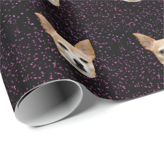 Cute Chihuahua Dog Elegant Paars Glitter Pattern Cadeaupapier (Rol Hoek)