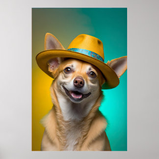 Cute Chihuahua Dog Fedora Pet Colorful Vibrant Poster