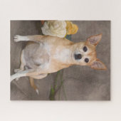 Cute Chihuahua Dog Floral Art Pet Portret Legpuzzel (Horizontaal)