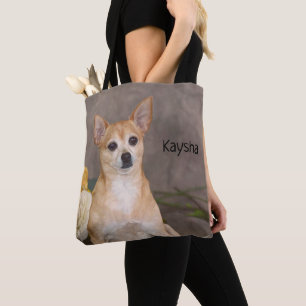 Cute Chihuahua Dog Floral Art Pet Portret Tote Bag