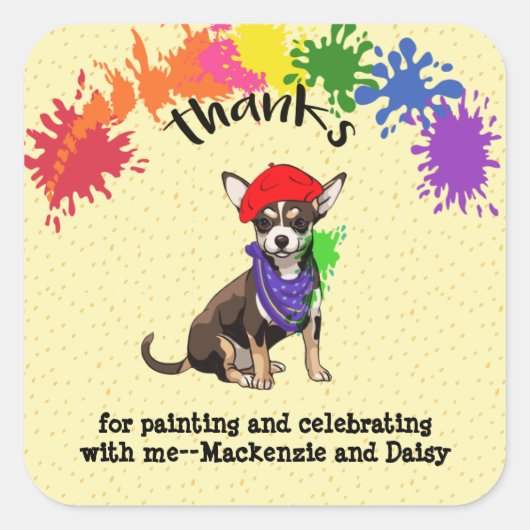Cute Chihuahua Dog Fun Art Birthday Party    Vierkante Sticker (Voorkant)
