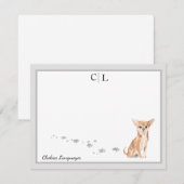 Cute Chihuahua Dog Gray Border Monogram Jouw naam Notitiekaartje (Voorkant / Achterkant)