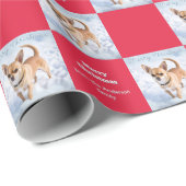 Cute Chihuahua Dog in Snow Red Christmas Cadeaupapier (Rol Hoek)
