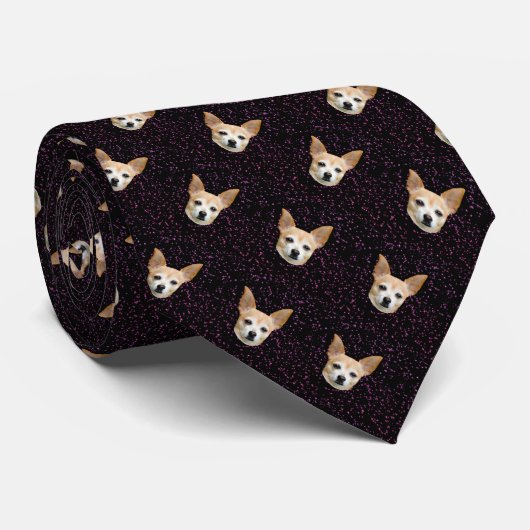 Cute Chihuahua Dog Paars Glitter Galaxy Pattern Stropdas (Opgerold)