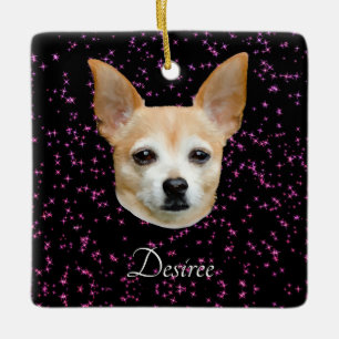 Cute Chihuahua Dog Paarse Elegant Glitter Keramisch Ornament
