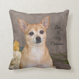 Cute Chihuahua Dog Portrait Floral Pet Art Kussen