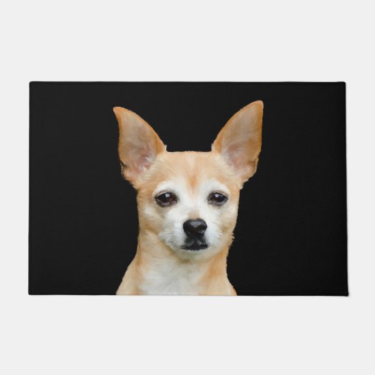 Cute Chihuahua Dog Tan Black Art Pet Portret Deurmat (Voorkant)