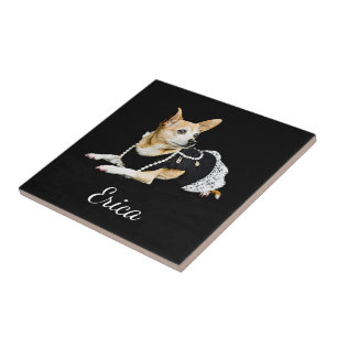 Cute Chihuahua Dog Tan Brown Black Elegant Art Tegeltje