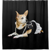 Cute Chihuahua Dog Tan Brown Black Elegant Douchegordijn (Voorkant)