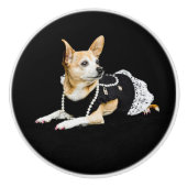 Cute Chihuahua Dog Tan Brown Black Elegant Keramische Knop (Voorkant)