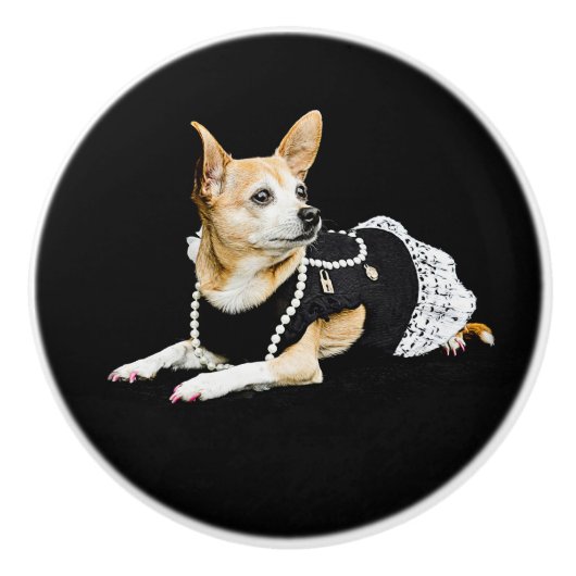 Cute Chihuahua Dog Tan Brown Black Elegant Keramische Knop (Voorkant)