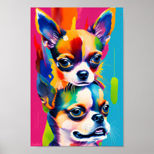 Cute Chihuahua Dogs, Colorful Digital Art Portret Poster
