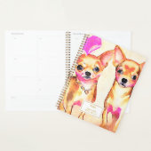 Cute Chihuahua Dogs Pink Heart Waterverf Planner (Display)