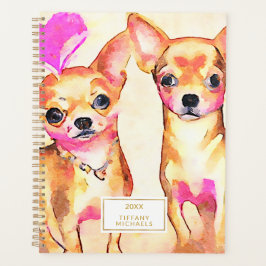 Cute Chihuahua Dogs Pink Heart Waterverf Planner