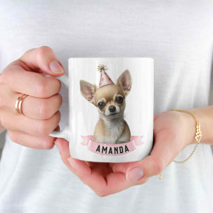 Cute Chihuahua Girly Pink Birthday met de naam Swe Koffiemok