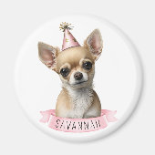 Cute Chihuahua met de naam Roze Whimsical Design Magneet (Voorkant)