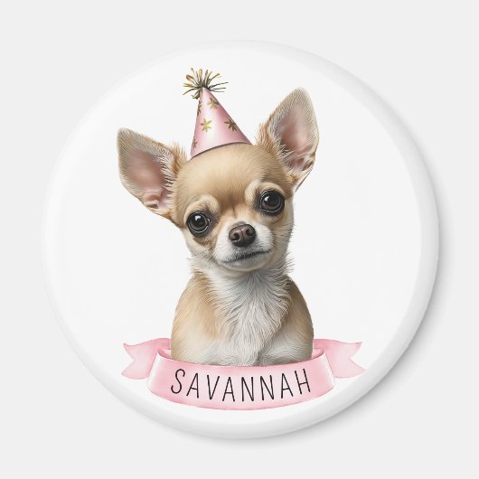 Cute Chihuahua met de naam Roze Whimsical Design Magneet (Voorkant)