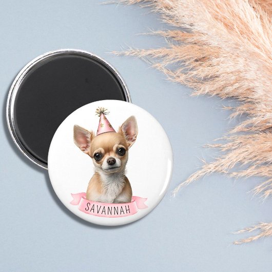 Cute Chihuahua met de naam Roze Whimsical Design Magneet