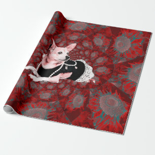 Cute Chihuahua met kerstrood-Floral-dog kunst Cadeaupapier