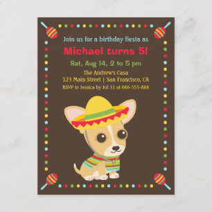 Cute Chihuahua Mexican Fiesta Kids Birthday Party Kaart
