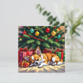 Cute Chihuahua Napping Under the Christmas Tree Feestdagenkaart (Staand voorkant)