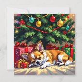 Cute Chihuahua Napping Under the Christmas Tree Feestdagenkaart (Voorkant)