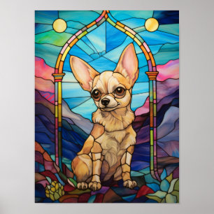 Cute Chihuahua-ontwerp voor glas-in-loodraam Poster