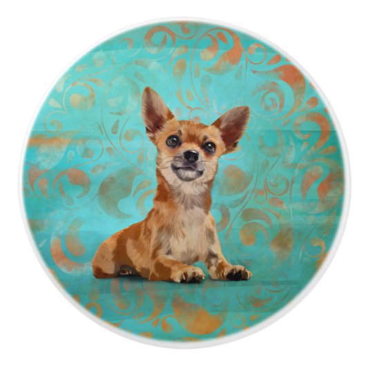 Cute Chihuahua op Paisley Pattern Keramische Knop (Voorkant)