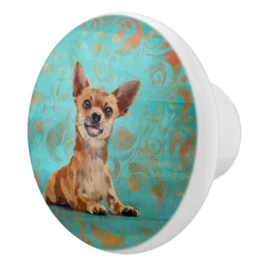 Cute Chihuahua op Paisley Pattern Keramische Knop (Rechts)