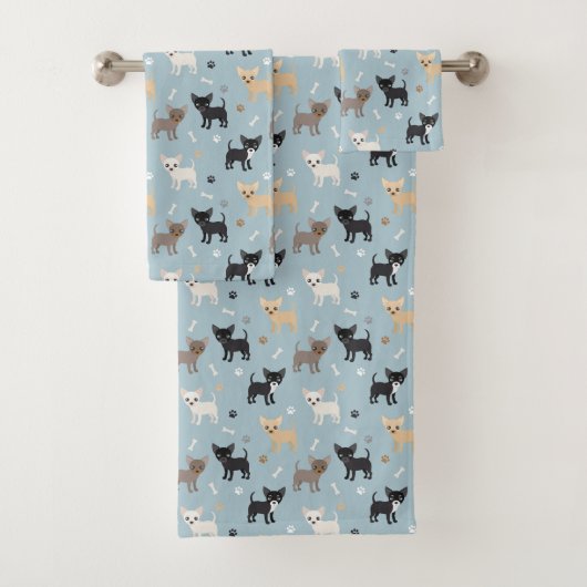 Cute Chihuahua Pattern Blue Bad Handdoek (Insitu)