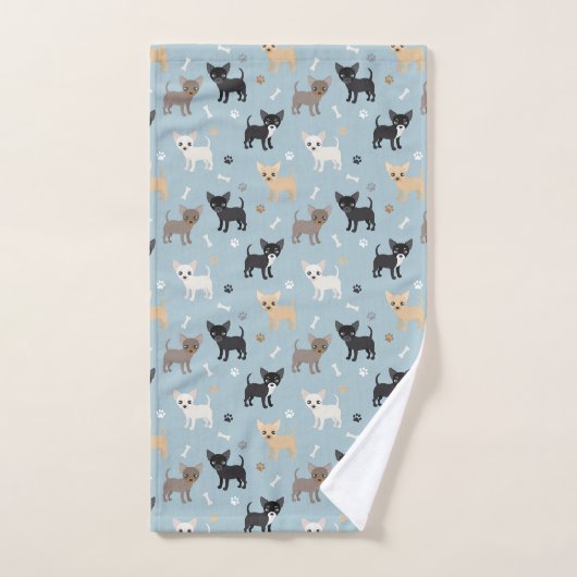 Cute Chihuahua Pattern Blue Bad Handdoek (Handdoek)