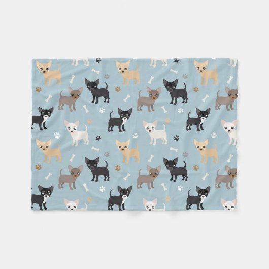 Cute Chihuahua Pattern Blue Fleece Deken (Voorkant (Horizontaal))