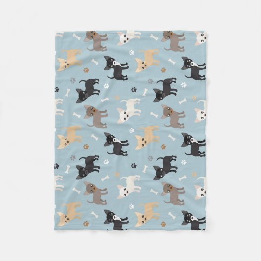 Cute Chihuahua Pattern Blue Fleece Deken (Voorkant)