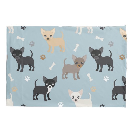 Cute Chihuahua Pattern Blue Kussensloop (Achterkant)